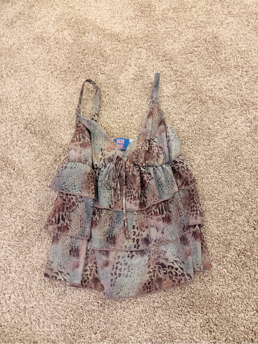 Blue Note Tiered Ruffle Animal Print Cami - Brown/Green